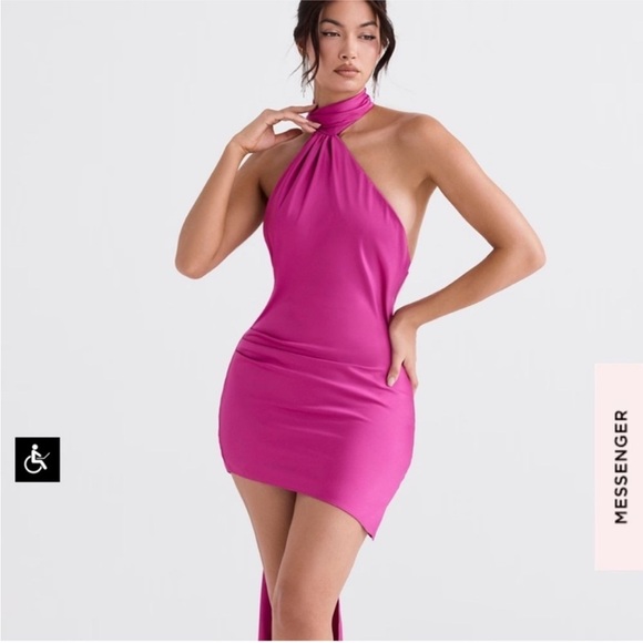 House of CB 'Aida' hot Pink Satin Mini Dress NWOT Size M - Picture 3 of 12